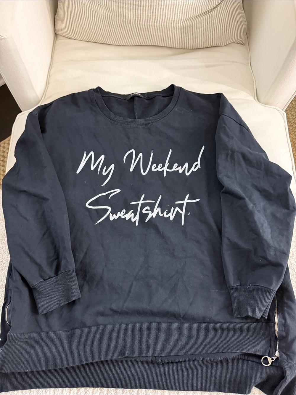 Women's Navy 'My Weekend Sweatshirt' Casual Crewneck Sweatshirt